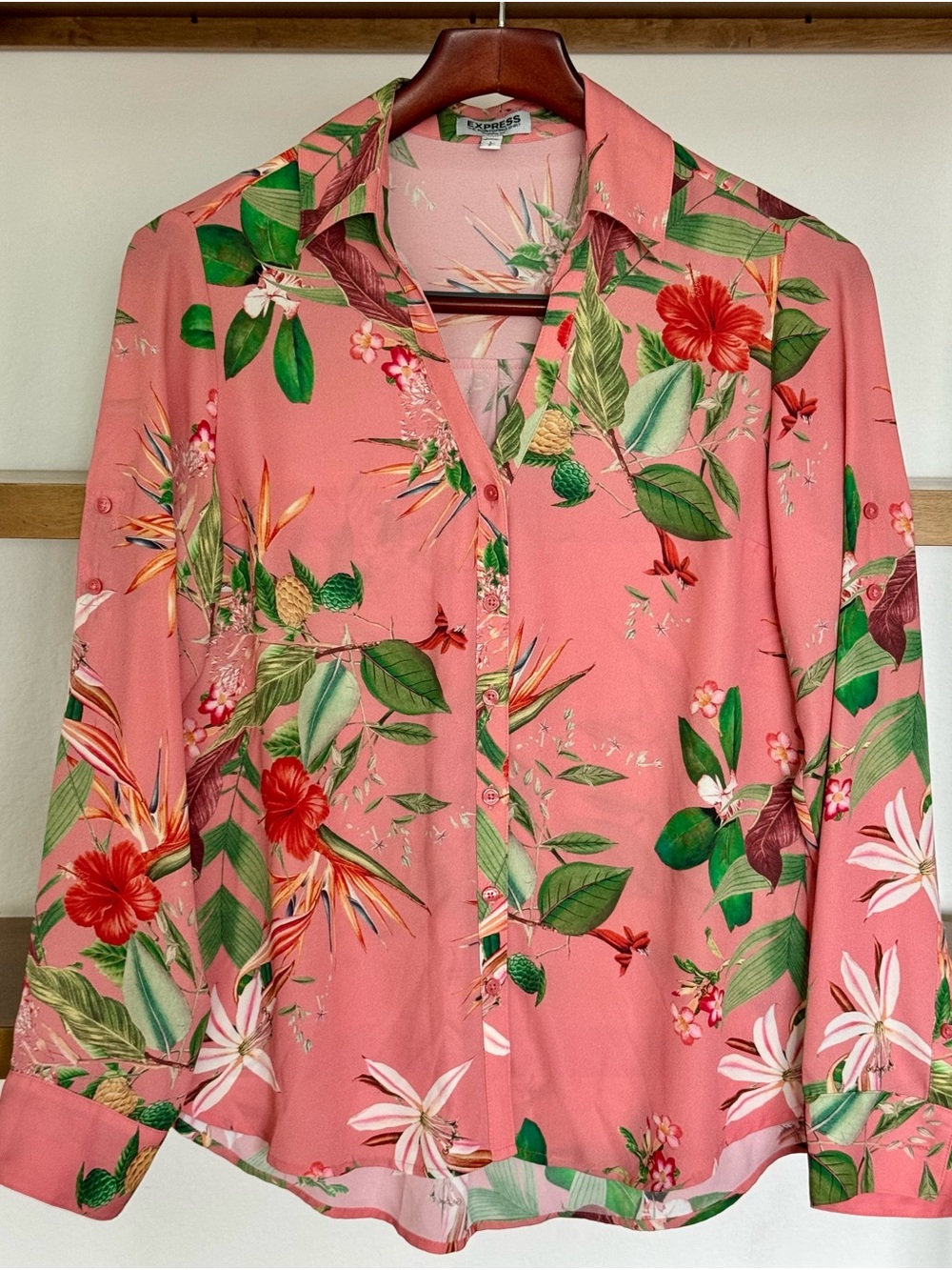 Express Coral Pink Floral Button-Down Shirt - Women’s